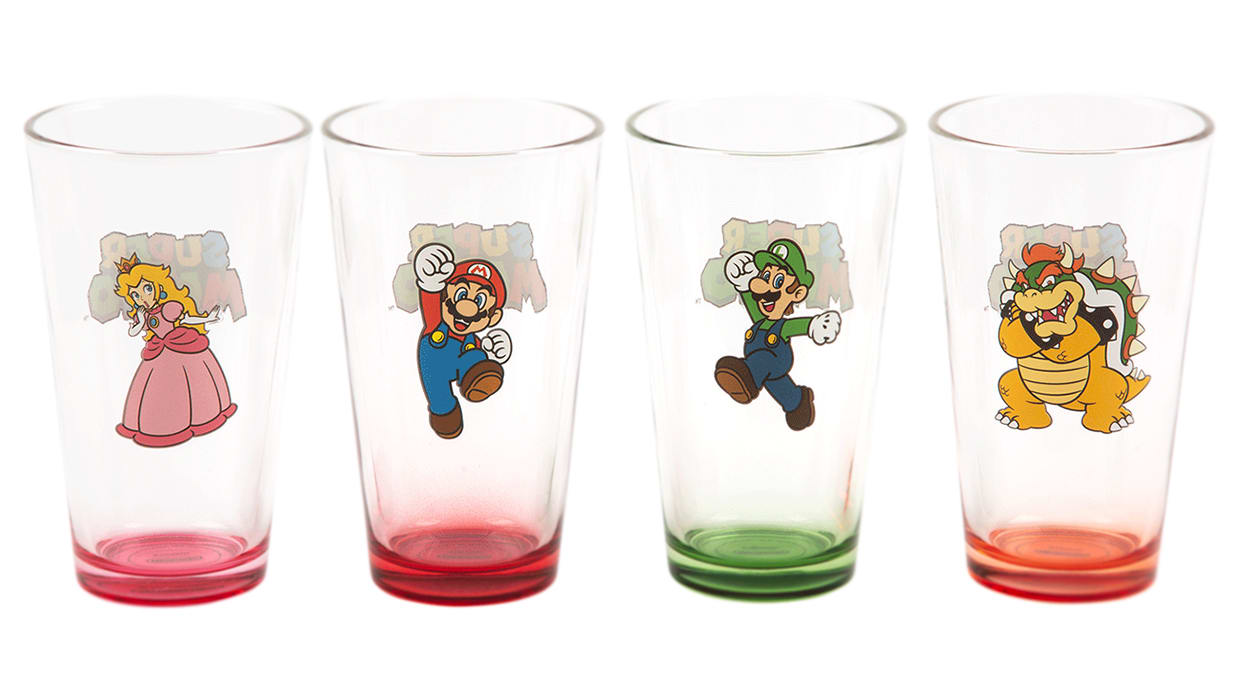 Mario Game Night Glass Tumblers Set of 4 Nintendo Official Site